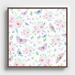 Butterflies and Flowers Framed Canvas