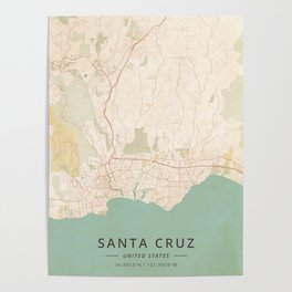 Santa Cruz, United States - Vintage Map Poster