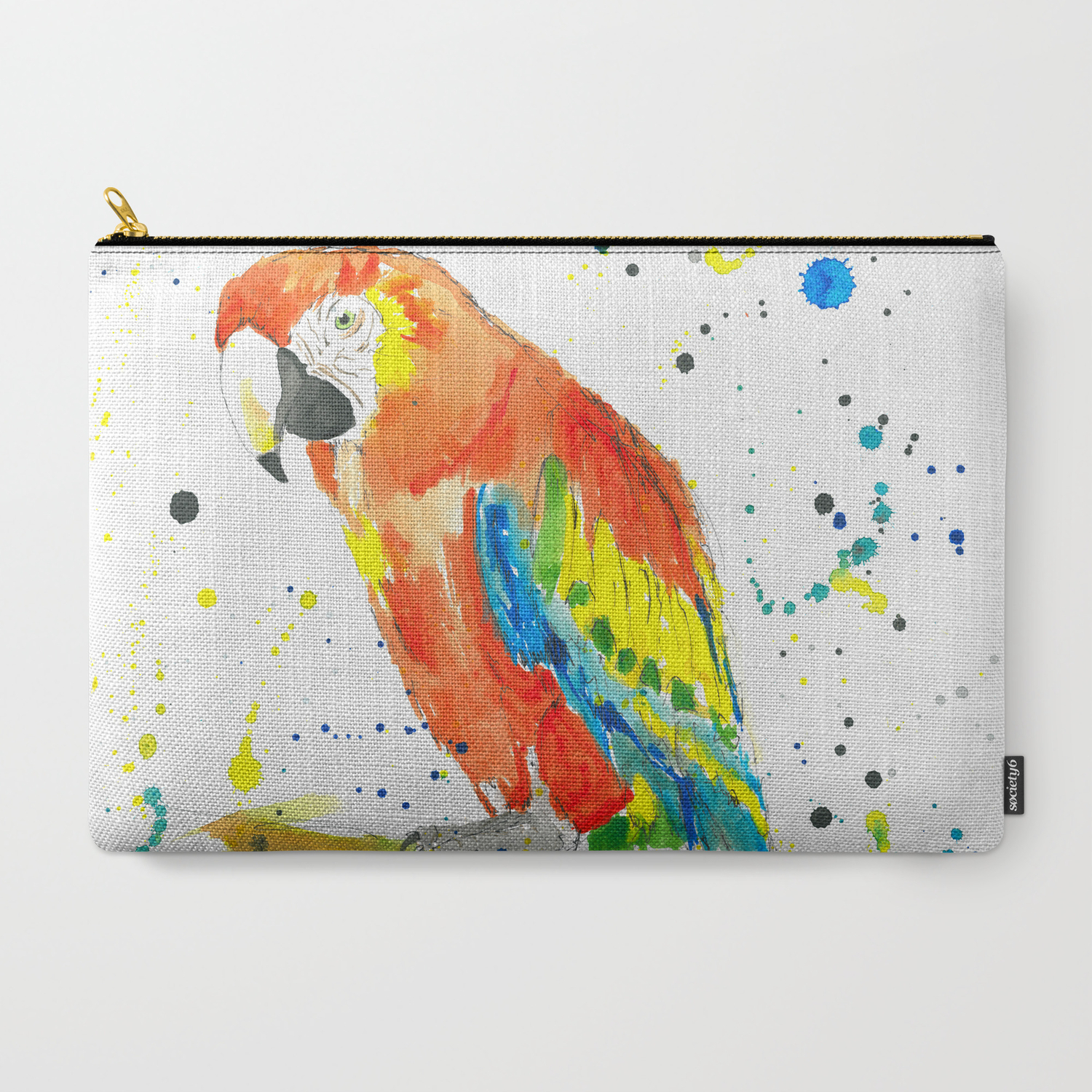 Parrot Scarlet Macaw Watercolor Painting Print Carry All Pouch