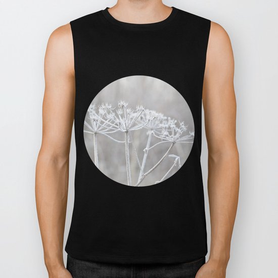 cow parsley plant with hoarfrost in winter Biker Tank