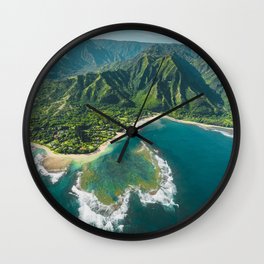 Coastal Kauai, Hawaii turquoise ocean aerial view tropical coast landscape color photograph / photography Wall Clock