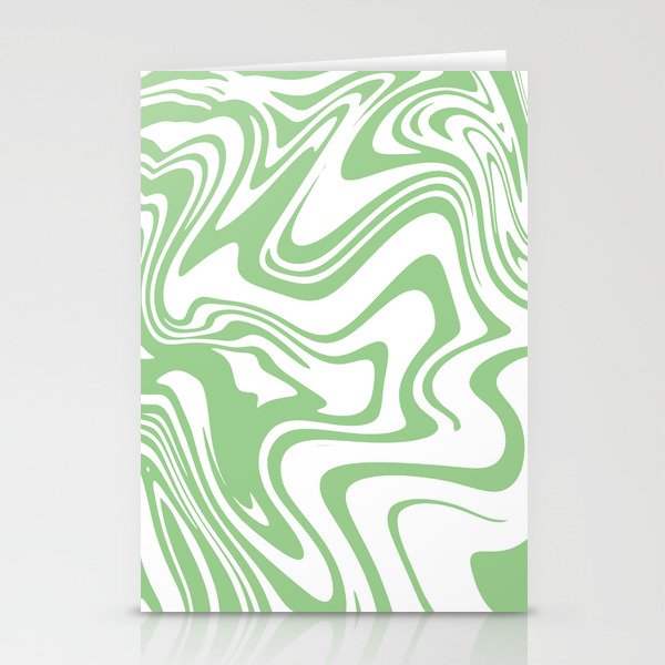 Green Retro Swirl Wave Stationery Cards