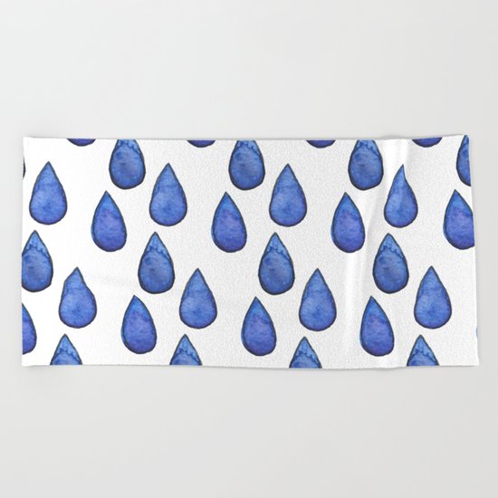 Watercolor raindrops Beach Towel