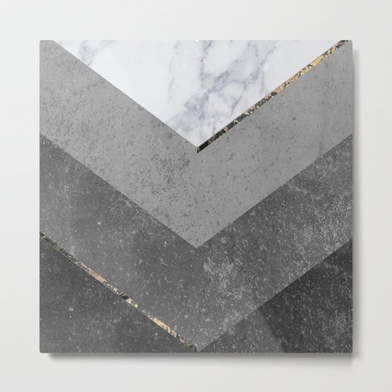 Marble Gray Copper Black Gold Chevron Metal Print
