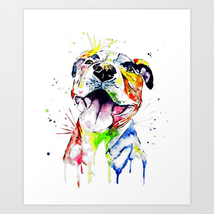 Colorful Pit-bull Terrier Dog Love Dad Mom Boy Girl Funny_Gift Shirt Art Print