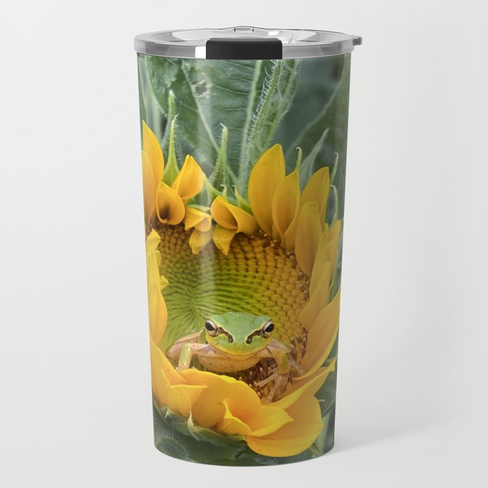 A cute Frog in a Sunflower. Travel Mug