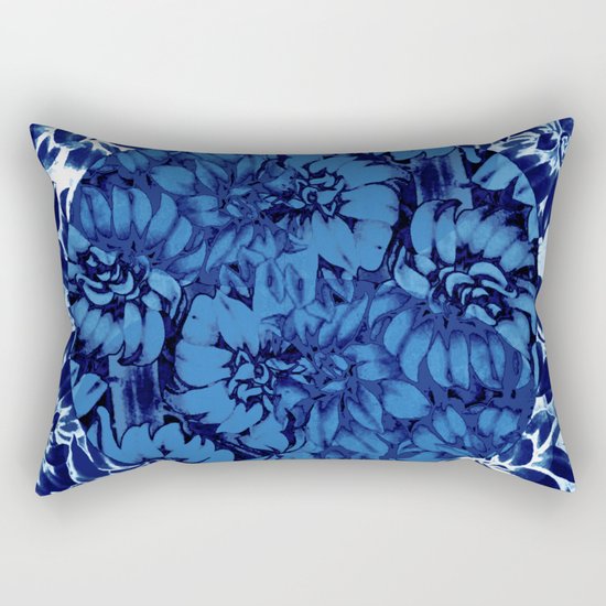 blue floral circle on blue floral Rectangular Pillow