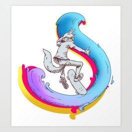 Foxy Skater Art Print | Skating, Fox, Skate, Cool, Gradient, Drawing, Silver, Movement, Swoosh, Dinamic 