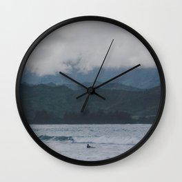 Lone Surfer - Hanalei Bay - Kauai, Hawaii Wall Clock