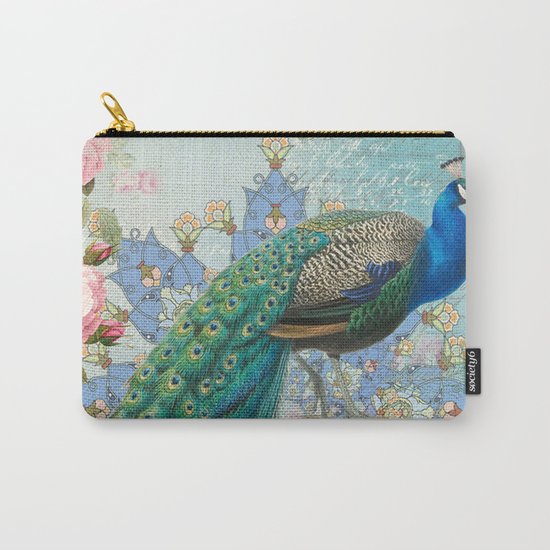 Peacock & Pink Roses #2 Carry-All Pouch