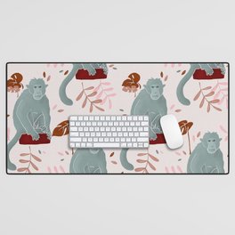 Teal Rhesus Macaque Monkey Pattern Desk Mat