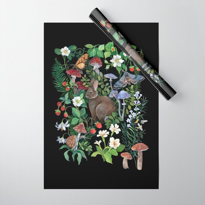 Rabbit and Strawberry Garden Wrapping Paper