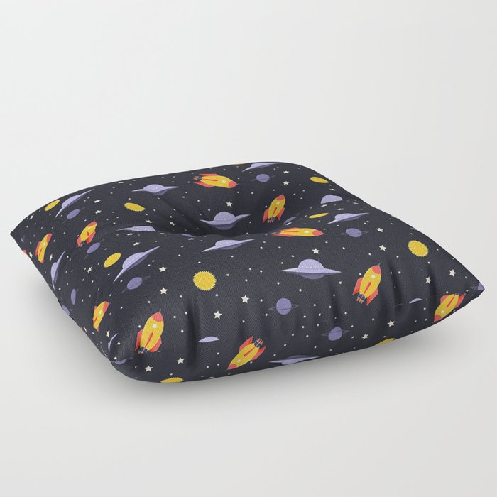 Space,planets,spaceship,moon,stars Floor Pillow