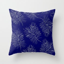 Large scale silver branches pattern indigo background Throw Pillow