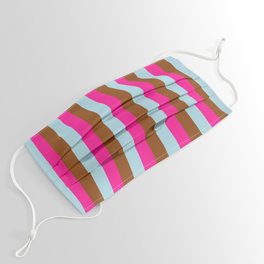 [ Thumbnail: Deep Pink, Brown, and Light Blue Colored Pattern of Stripes Face Mask ]