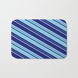 [ Thumbnail: Midnight Blue and Sky Blue Colored Lines Pattern Bath Mat ]