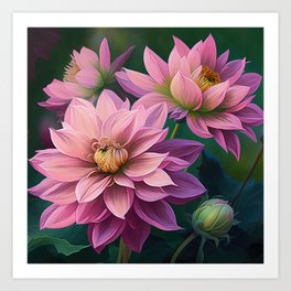 Pink Dahlia Flowers  Art Print