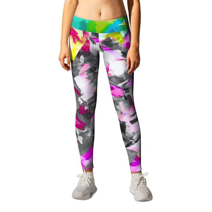 psychedelic splash painting abstract in pink blue yellow green purple Leggings