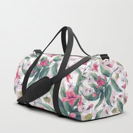 Modern Abstract Green Pink Red Watercolor  Foliage Floral Duffle Bag