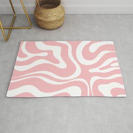 Modern Retro Liquid Swirl Abstract Pattern in Soft Pink Blush and White Area & Throw Rug