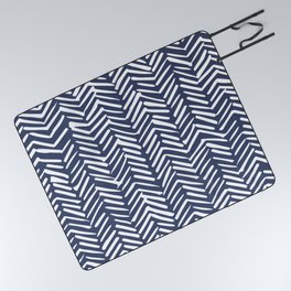 Boho Herringbone Pattern, Navy Blue and White Picnic Blanket
