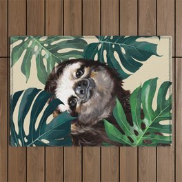 Sneaky Sloth with Monstera Outdoor Rug
