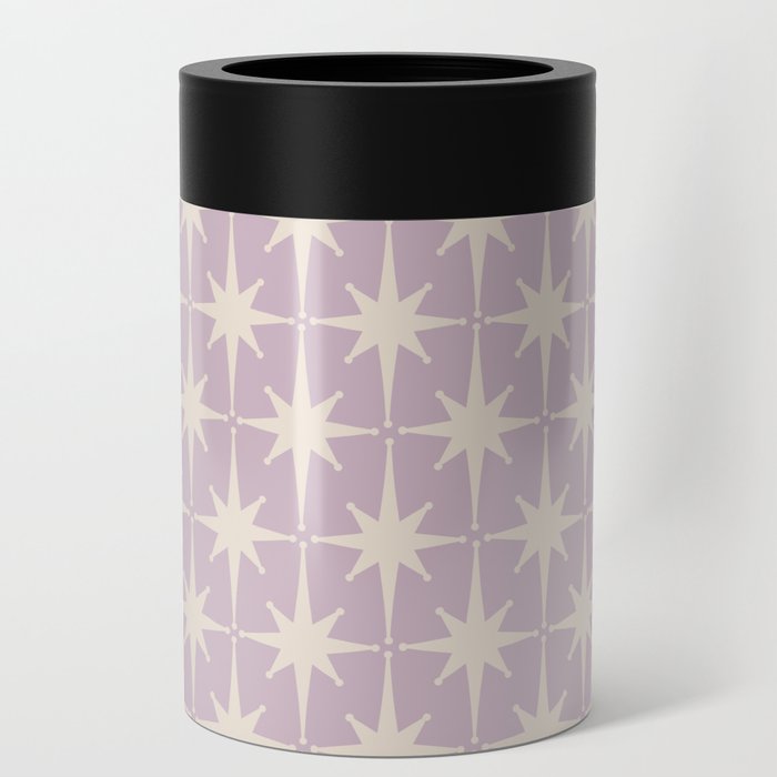 Midcentury Modern Atomic Starburst Pattern in Pretty Lilac and Cream Can Cooler