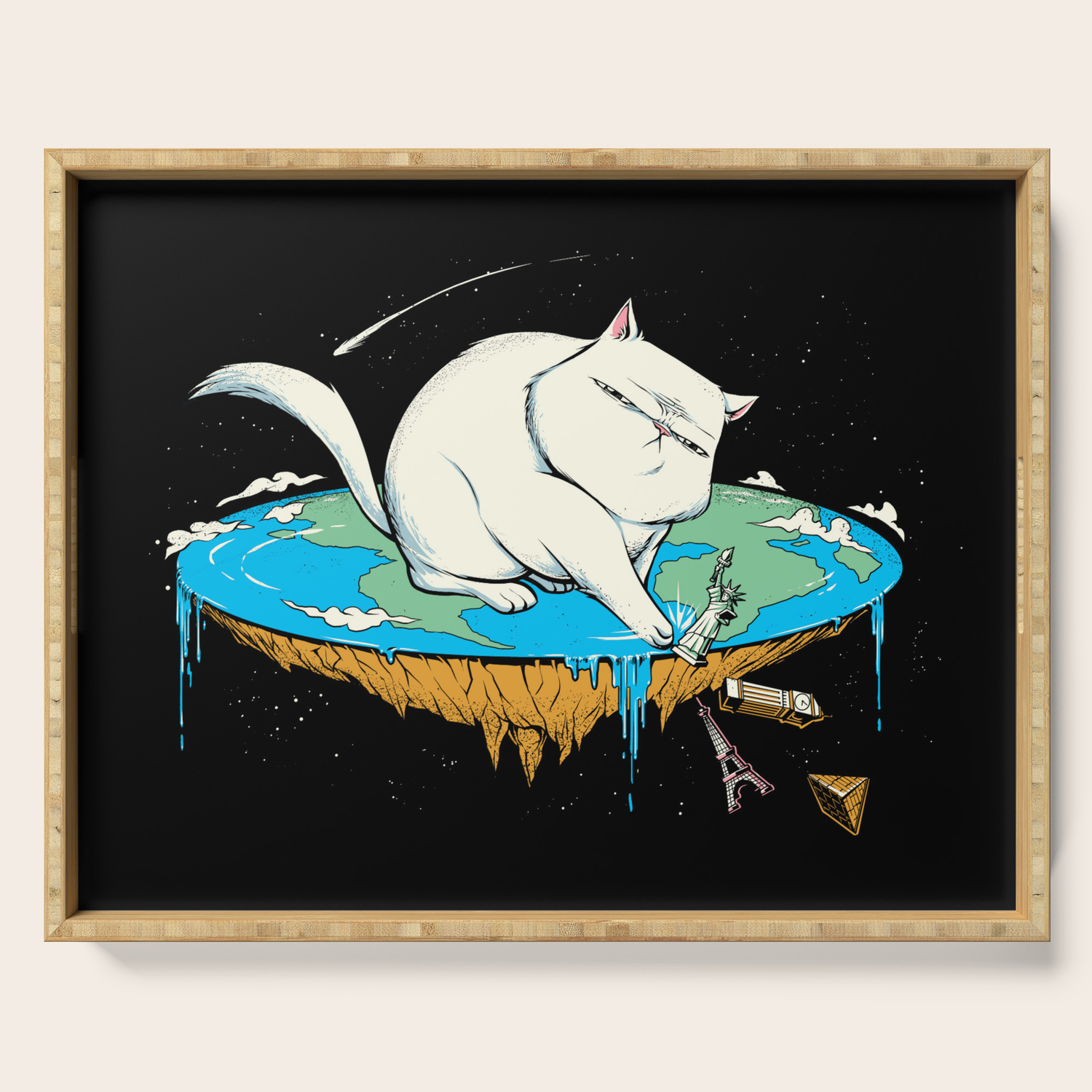 Flat Earth Cat Serving Tray By Tobefonseca Society6