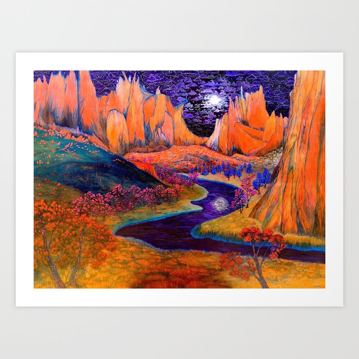 'African Violet Skies' mountains and Serengeti prairie landscape painting by Clark Thomas Carlton Art Print