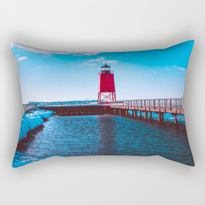 Winter day at the Charlevoix Michigan Lighthouse Rectangular Pillow