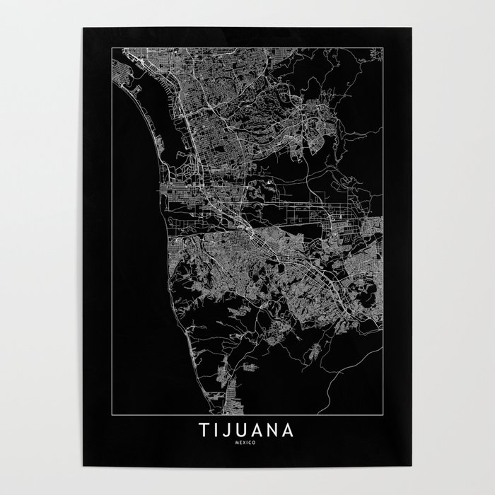 Tijuana Black Map Poster