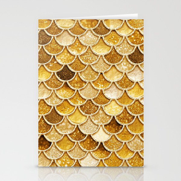 Gold Trendy Glitter Mermaid Scales Stationery Cards