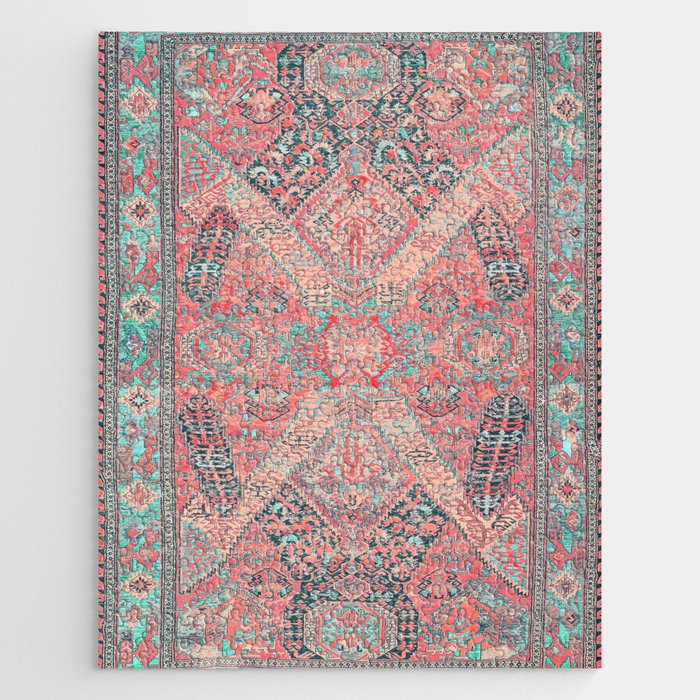 Blush Pink and Aqua Blue Antique Persian Rug Vintage Oriental Carpet Print Jigsaw Puzzle