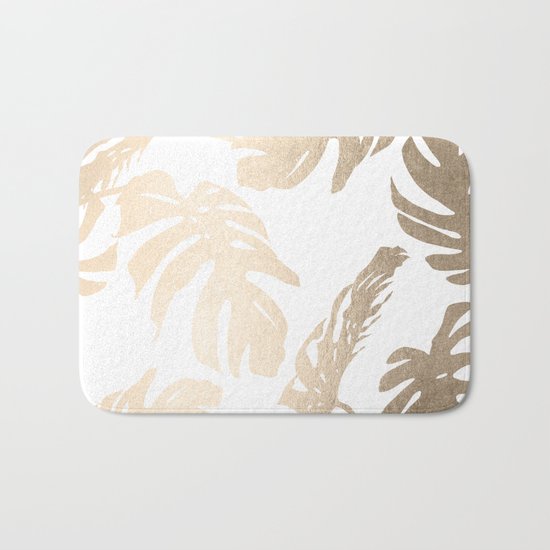 Simply Tropical Palm Leaves in White Gold Sands Bath Mat