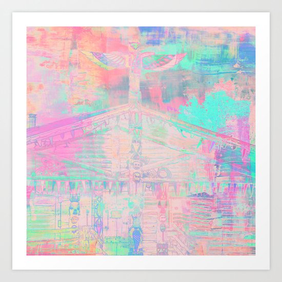 Totem Cabin Abstract - Pastel Art Print