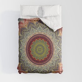 Retro Folk Art - Spirit Lotus Mandala Blue Red Comforter