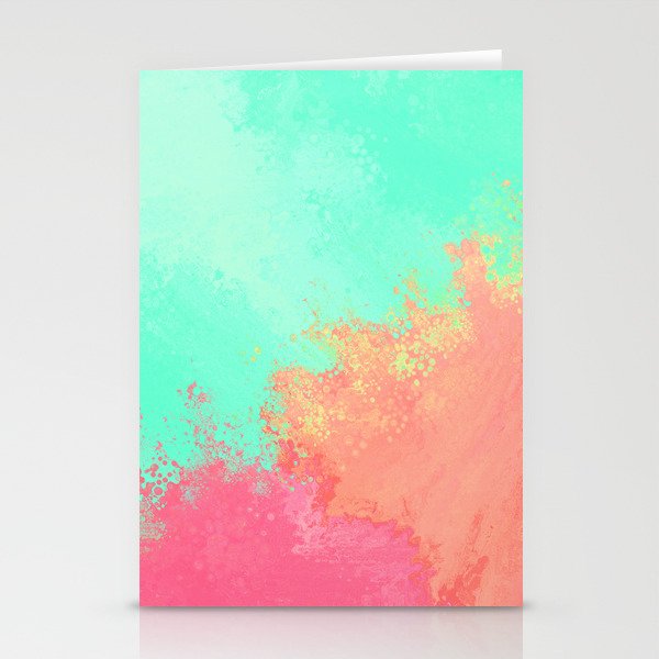 Hand Painted Pink Teal Coral Watercolor Abstract Colorblock Stationery Cards