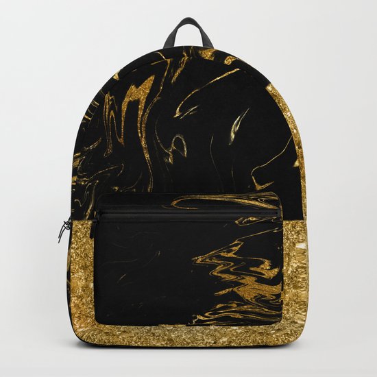 Luxury and glamorous gold glitter and black marble Backpack