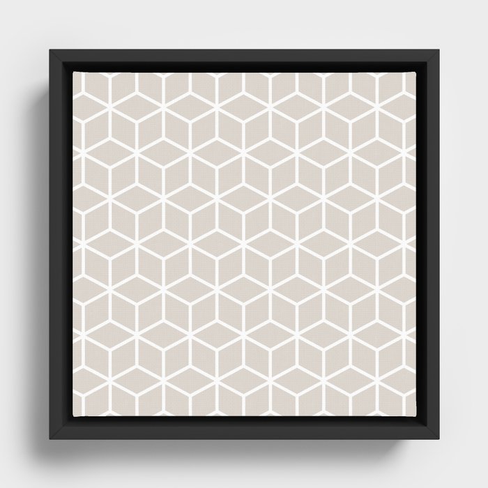 Scandinavian Geometric Cube Pattern 132 Linen White Framed Canvas