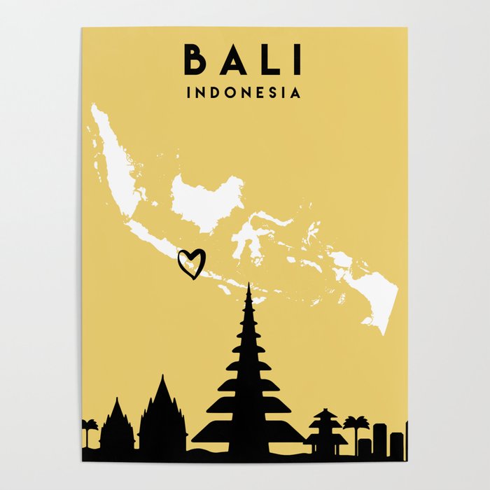 BALI INDONESIA LOVE CITY SILHOUETTE SKYLINE ART Poster