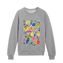 fruits and flowers pattern Kids Crewneck