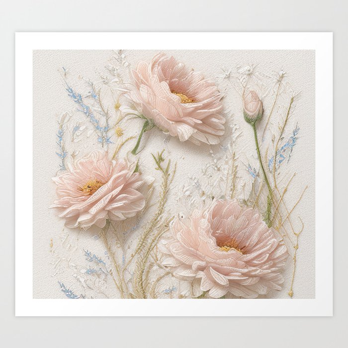 3D beautiful Pastel Color Flwoers Art Print