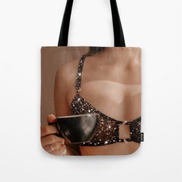 Woman, Glitter Lingerie & a Cup of Coffee Tote Bag