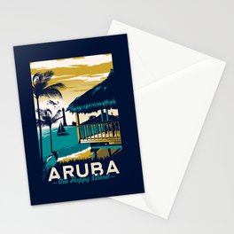 aruba vintage travel poster Stationery Cards