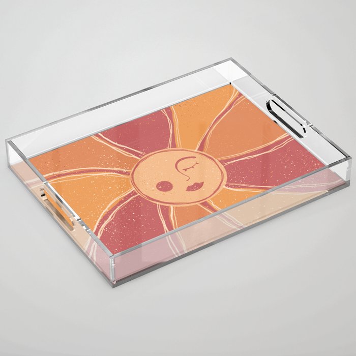 Retro Orange Mystic Sun Acrylic Tray