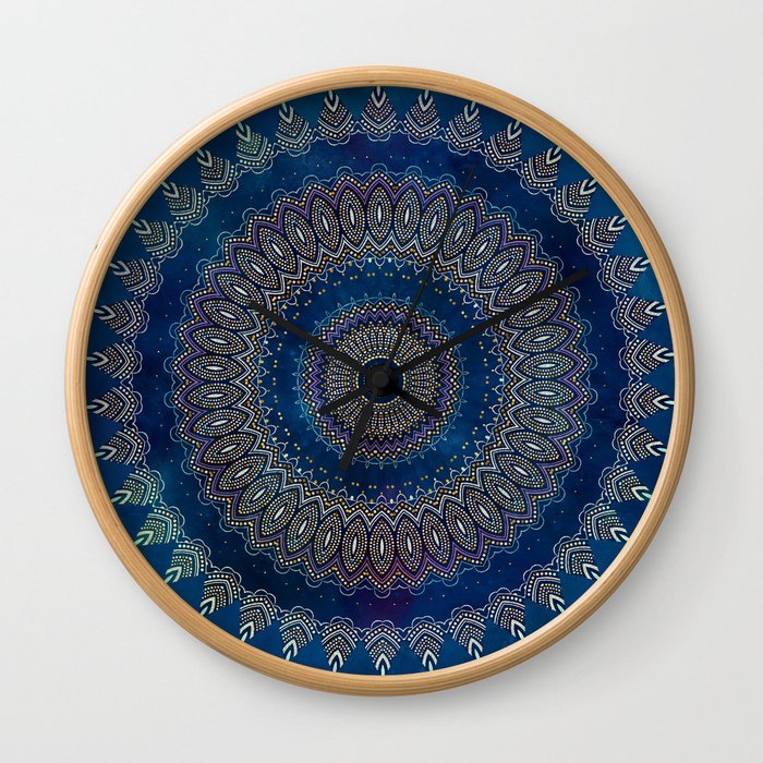 Blue Detailed Mandala Esoteric Pattern Wall Clock