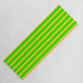 [ Thumbnail: Yellow, Dark Orange, and Lime Colored Lined/Striped Pattern Yoga Mat ]