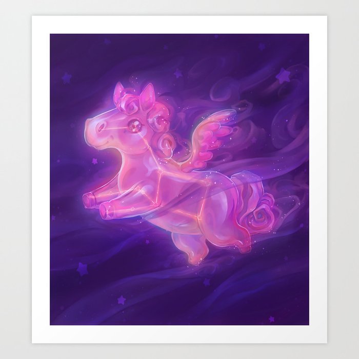 Sparkling Stars - Pegasus Constellation Art Print | Painting, Digital, Pegasus, Nursery, Baby, Children, Cute, Space, Star, Sparkle