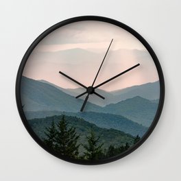 Smoky Mountain Pastel Sunset Wall Clock | Adventure, Digital, Wanderlust, Nationalpark, Nature, Color, Pattern, Curated, Smoky, Illustration 