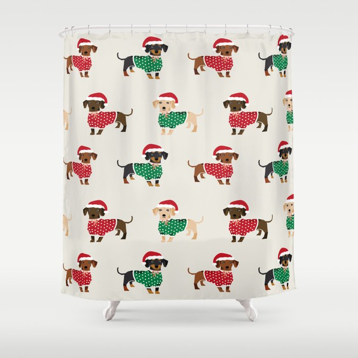 Dachshund christmas sweater holiday santa hat doxie dachsie lovers Shower Curtain